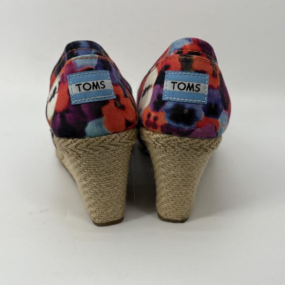 Toms Wedge Espadrilles Womens 8.5 Floral Open Toe Summer Party Poppy - Picture 7 of 9